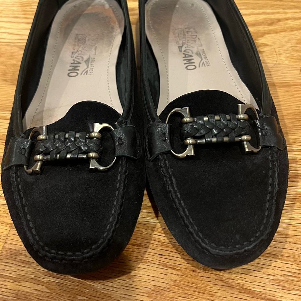 Salvatore Ferragamo Black Suede Loafers for Women